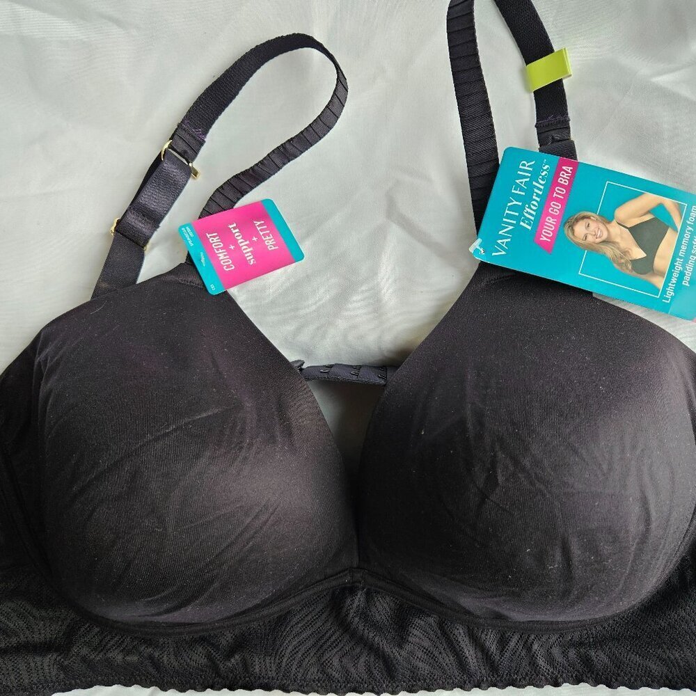 NWT‎ Vanity Fair Effortless Black Wireless Bra 42B Style# 77164